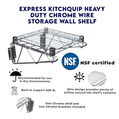 Heavy Duty Chrome Wire Wall Shelf – NSF Certified Commercial Storage Rack with Mounting Brackets – Steel Wire Shelf for Kitchen, Restaurant, Garage, or Pantry (18" x 24") - size: 18" x 24"
