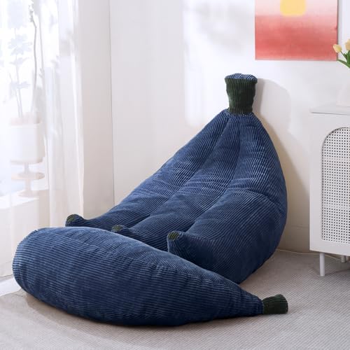 Banana Chaise Lounge Sofa Chair for Living Room, Bean Bag Chair with Ottoman, Floor Sofa Bed with Footrest, Comfy Convertible Lounger, Plush Couch for Bedroom, Dorm (Dusty Blue, King) - color: Dusty Blue, size: King
