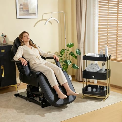 BarberPub 3-Tier Salon Trolley Cart with Drawer, Metal Frame Black 2086 - color: Black
