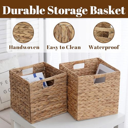 Wicker Storage Cubes, Foldable Storage Bins, 12x12x12 Inch, 2-Pack | 2-pack 12x12x12" foldable water hyacinth wicker cubes; collapsible storage bins for shelves, closets and home organization. - size: 2PC, style: Foldable