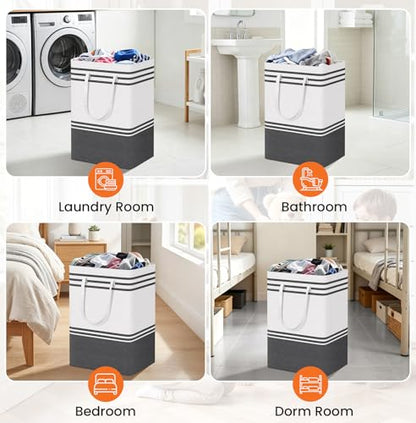 TranquilRelax 3-Pack Laundry Basket, Laundry Hamper, Grey-75L | Freestanding＆Water-Resistant Laundry Hamper, Collapsible Tall Clothes Hamper with Carry Handles for Clothes, Laundry Basket - color: Grey, size: 75L