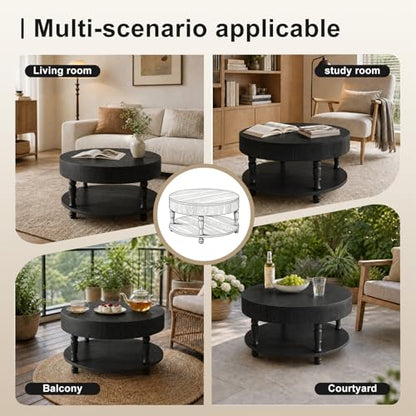 TIANG Flip-Top Round Coffee Table with Tool-Free Assembly in Solid Wood | 31.5"Mid Century Modern End Table Bedroom, Adjustable Silent Footpads,Sturdy Holds up to 100 lbs,Classic 2-Tier Design - color: Black