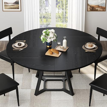knoworld 51'' Round Dining Table, Kitchen Tables Dining Room Circle Dinner Table with Pedestal Metal Frame, Space Saving Wood Industrial Kitchen & Dining Room Tables, Black 51In - color: Black, size: 51In