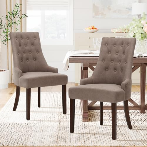 COLAMY Fabric Side Dining Chairs Set of 2, Wingback Upholstered Dining Room Chairs with Tufted Button, Living Room Chairs for Home Kitchen, Taupe - color: Taupe, size: Set of 2