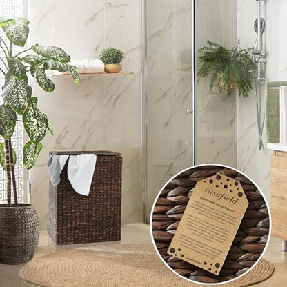 Casafield Large Laundry Hamper with Lid and Removable Liner Bag - Espresso Dark Brown, Woven Water Hyacinth Rectangular Laundry Basket Clothes Sorter - color: Espresso