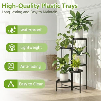 5 Tier Tall Metal Plant Stand, Duty Tiered Flower Shelf for Patio Garden | Rotatable 5-tier design, Foldable storage, leakproof trays, Waterproof rustproof, 10-minute easy assembly - size: 5 Tier
