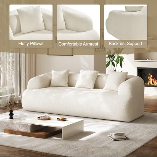 91" Modern Curved Couch,3 Seater Boneless Sofa & Deep Seat,Beige White | Cute Curve Sofa with Soft Chenille,High Foam and Oversized Deep for Modern Living Rooms, Bedrooms ,Apartments,No Assembly - color: Beige, size: 91''