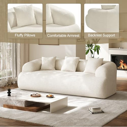 91" Modern Curved Couch,3 Seater Boneless Sofa & Deep Seat,Beige White | Cute Curve Sofa with Soft Chenille,High Foam and Oversized Deep for Modern Living Rooms, Bedrooms ,Apartments,No Assembly - color: Beige, size: 91''