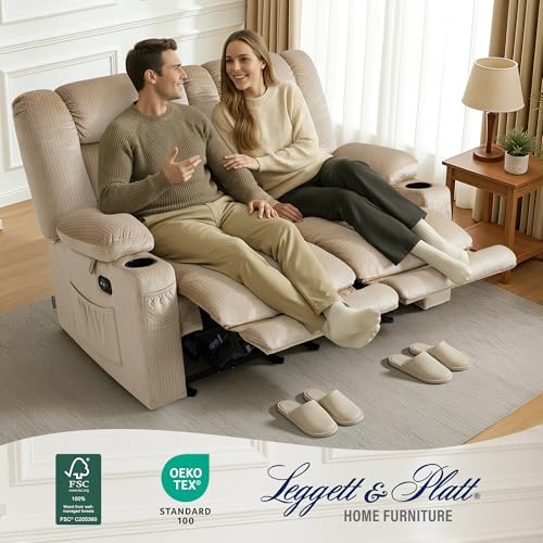 MCombo 56 in Reclining Loveseat Recliner with Heat & Massage PR648 (Beige) | 155° Zero Gravity, Dual Charging Ports, Cup Holders, FSC & OEKO Certified - color: Beige, size: Loveseat Recliner with Zero Gravity