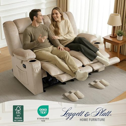 MCombo 56 in Reclining Loveseat Recliner with Heat & Massage PR648 (Beige) | 155° Zero Gravity, Dual Charging Ports, Cup Holders, FSC & OEKO Certified - color: Beige, size: Loveseat Recliner with Zero Gravity