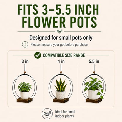 Hanging Planter for Indoor Plants, Black Plant Hanger Indoor with Sturdy Wood Base, Modern Boho Macrame Plant Hanger for 3-5.5 Inch Pot, Hanging Wall Ceiling Window Home Decor (Pots Not Included)