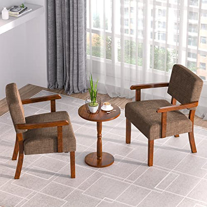 Accent Chairs Set of 2, 2 Solid Wood Armchairs with Side Table | Living Room Chairs with Soft Thicken Cushion, Comfy Reading Chair for Bedroom, Waiting Room, Home Office, Easy Assembly - color: Linen Brown, size: Set of 2 with table