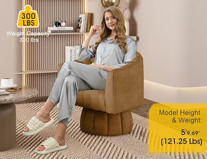 Dewhut Swivel Accent Chair, Barrel Accent Chair, Leather, Brown | Faux leather Upholstered Round Arm Chair with 360° Swivel Base, Mid Century Modern Living Room Chair - color: Brown