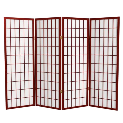 4 ft. Short Window Pane Shoji Screen - Rosewood - 4 Panels - color: Rosewood, size: 4 Panels