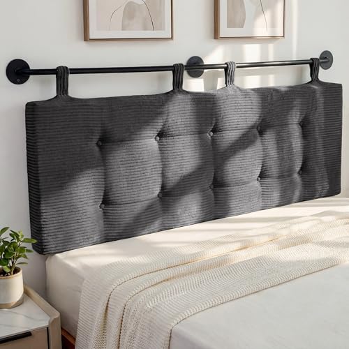 HIGOGOGO Wall Mounted Headboards for Queen Size Bed, Hanging Head Board Wall with Button Tufting, Adjustable Height Headboard for Bedroom,Darkgrey - color: Darkgrey, size: Queen