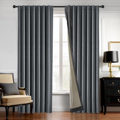 Deconovo Total Blackout Velvet Curtains 84 Inch for Bedroom & Living Room, Thermal Insulated Light Blocking Drapes with Hidden Tabs & Back Loops, Tiebacks Included, 50 x 84 Inch, Grey, 2 Panels - color: Velvet Total Blackout - Grey, size: 50"W x 84"L (Pac