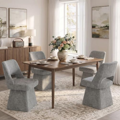 VKNOW Upholstered Swivel Dining Chair with Curved Open Back | Modern Dining Room Chairs with Chenille Fabric, Space-saving, Easy Assembly, for Dining Room, Living Room, Bedroom, Gray - color: Grey