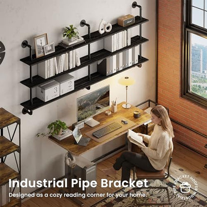HDDFER Floating Shelves 70 inch Wall Bookshelf Industrial Pipe Shelving Shelves Real Wood Planks Rustic Wall Shelves Hanging Bookshelves Farmhouse Kitchen Bar Shelving - color: Black, size: 3Tier70in
