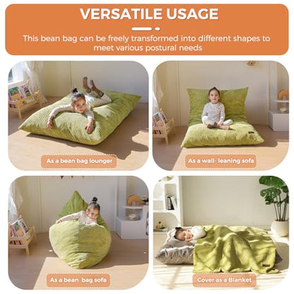 MAXYOYO 3 in 1 Kids Bean Bag Chair Bed, Convertible Chair Folds from Bean Bag to Lounger, Child Floor Sofa for Gaming, Reading, Floor Couch with High-Density Foam Filling | Convertible Chair Folds from Bean Bag to Lounger, Floor Couch with High-Density Fo