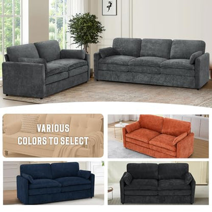 69" Chenille Soft Sofa w/Well-Filled Backrests, Grey | Modern Loveseat w/Plump Pillows, 2 Seater Upholstered Couch w/Thick & Comfy Cushions for Living Room, Bedroom - color: Grey, size: Loveseat