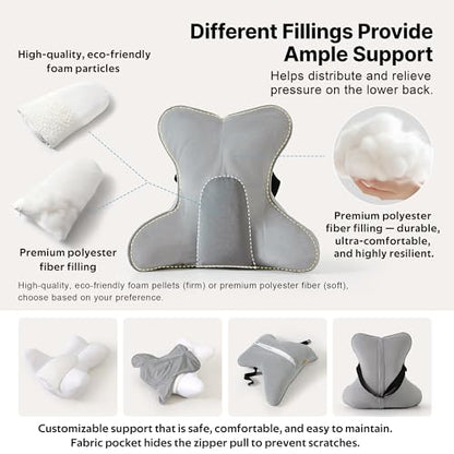Lumbar Back Pillow (Pat. Pend), Supportive Back Cushion for Bed, Couch & Recliner, Ergonomic Lumbar Pillow with Customizable Firmness for Lower Back Pain Relief, Zinc Gray - color: Zinc Gray