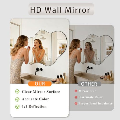 Irregular Wall Mirror, 24"x36" Wavy Cloud Bathroom Vanity Mirrors | Unique Asymmetrical Abstract Mirror with Tempered Glass for Bedroom, Living Room, Entryway, Hallway, Cloakroom - size: 36"L x 24"W