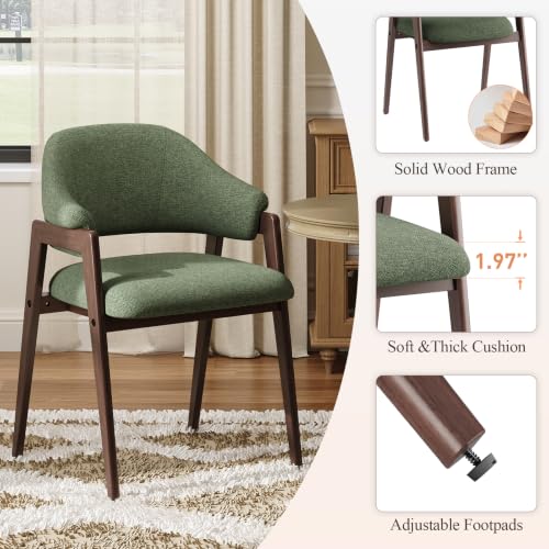 MALOL Wooden Dining Chairs Set of 2, Fabric, Curved Open Back, Green - color: Green, size: Set of 2