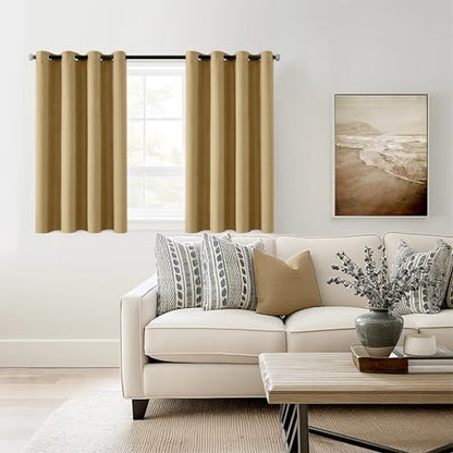 ChrisDowa Mustard Yellow Blackout Curtains 45 Inch Long 2 Panels for Bedroom - color: Mustard Yellow, size: 52"W x 45"L (Pack of 2)