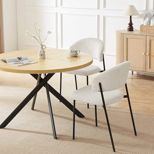 HIPIHOM 45.3 Inch Round Dining Table Set for 4, Mid Century Modern Small Coffee Set for Dining Room Kitchen Apartment (Cream Table + 4 White Shell Chairs) - color: Cream Table+4 Shell White Chairs