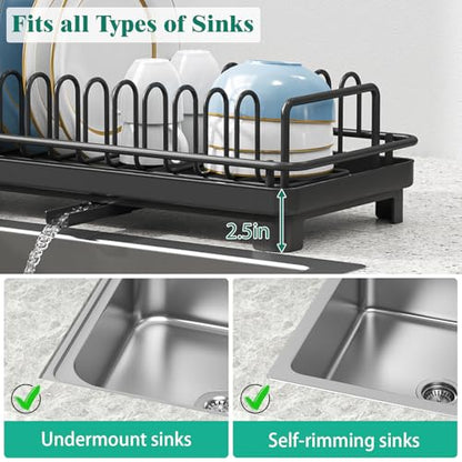 XYZLVSI Small Sink Dish Drying Rack, Compact Dish Drainer with Drainboard | Rustproof stainless steel sink dish rack ideal rv/camper, removable utensil holder, plate rack, fork & knives space saving