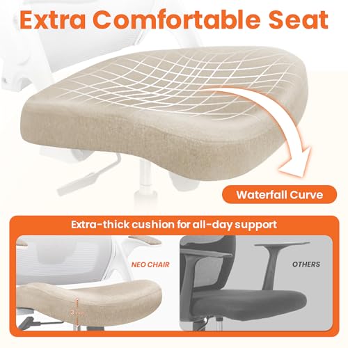 NEO CHAIR Office Desk Chair with Ergonomic High Back Mesh Headrest, Beige | Adjustable Headrest and Lumbar Support with Flip-Up Armrests Designed for Extended Sitting Comfort While Saving Space - color: Beige