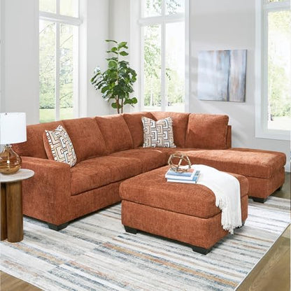 Signature Design by Ashley Aviemore L-Shaped Sectional Couch | Cozy 100% polyester chenille fabric, Sag-resistant platform foundation, Spacious L-shaped layout, Casual contemporary style - color: Spice, style: Right 2 Piece Sectional With Chaise