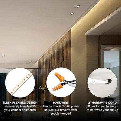 Maxxima 60 in. Hardwired LED Under Cabinet Strip Light, 2300 Lumens, 3000K | Warm White, Kitchen and Living Room 120V White Cove Lighting, No Power Supply Needed - size: 60 Inch
