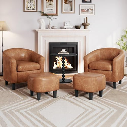 Yaheetech Accent Chairs with Ottoman Set of 2, Faux Leather, Brown | Water-resistant Faux Leather Chairs with High-density Foam and Solid Wood Legs for Living Room, Waiting Room, Small Space - color: Brown(faux Leather), style: with Ottoman