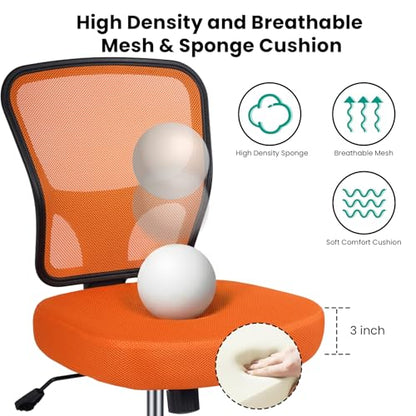 Armless Drafting Chair Tall Office Chair for Standing Desk - Adjustable Height Mesh Ergonomic Drafting Stool with Foot Ring & Wheels, Rolling Counter Height Computer Chair for Home Office - color: Orange