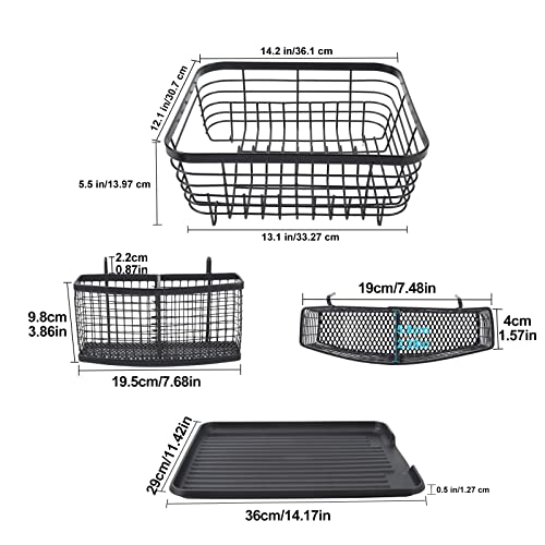 TQVAI Kitchen Dish Drainer Rack with Drying Board and Full-Mesh Silverware Utensils Holder, Black
