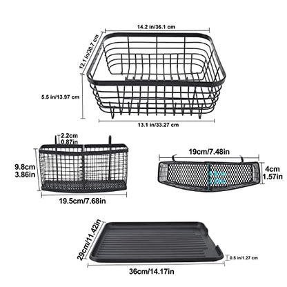 TQVAI Kitchen Dish Drainer Rack with Drying Board and Full-Mesh Silverware Utensils Holder, Black
