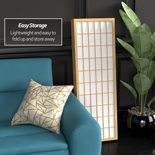 4 ft. Short Window Pane Shoji Screen - Natural - 6 Panels - color: Natural, size: 6 Panels