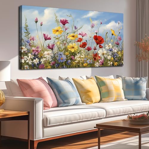 Flower Pictures Wall Decor for Bedroom Women Colorful Wall Art | Large Floral Picture For Living Room,Home Hotel Hallway Dining Room Wall Decoration Ready To Hang 29 x 58 Inch - color: Yellow Red White, size: 58"L x 29"W
