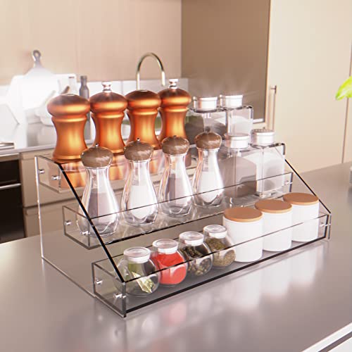 Homakover 3 Tier Acrylic Spice Rack Kitchen Organizer, Sturdy Construction, Space Saving, Great for Cabinets, Pantry, Countertops - color: 3 Tier