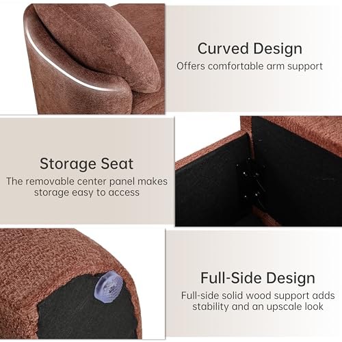 Usaint 58.3" Upholstered Storage Ottoman Bench with 2 Pillows, Rusty Red | End of Bed Bench with Curved Arms and Thickened Seat Cushion for Bedroom, Livingroom, Window, Entryway and Dressing Areas - color: Rusty Red
