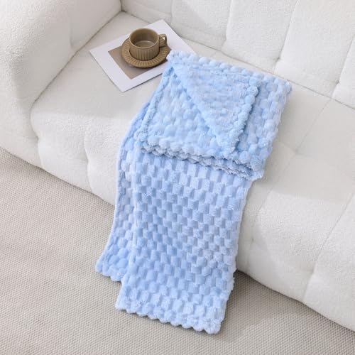 Light Blue Fleece Throw Blanket 50"×60" for Couch Sofa Bed | Super Soft Cozy Plush Microfiber Flannel, 3D Jacquard Lightweight for Mom Woman - color: Light Blue, size: 50×60inch