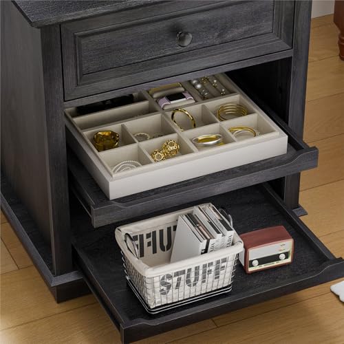 Lateral File Cabinet 3 Drawer File Cabinet with Charging Station, Printer Stand with Open Adjustable Storage Shelves, Lateral Filing Cabinet for Home Office, Black - color: Black