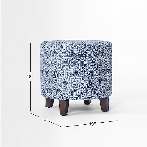 HomePop 19" Round Storage Ottoman - Blue Indigo Print - color: Blue Indigo Print