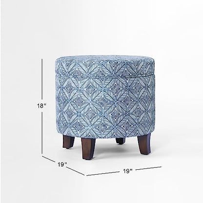 HomePop 19" Round Storage Ottoman - Blue Indigo Print - color: Blue Indigo Print