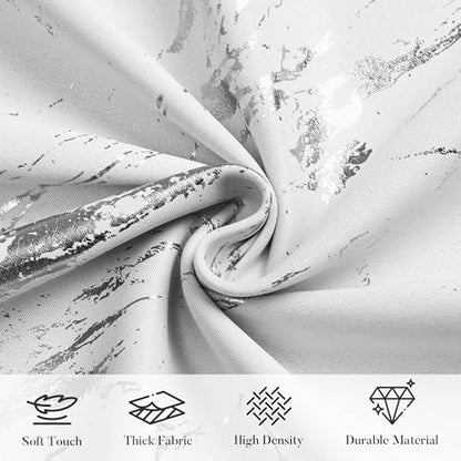 WUBODTI Silver Marble Blackout Curtains 84 inch Bedroom Grommet 2 Panels | Silver on white,metallic pattern,modern abstract,thermal insulated, room darkening,living room,privacy,window treatments - color: Grey White and Silver, size: 52"W x 84"L (Pack of