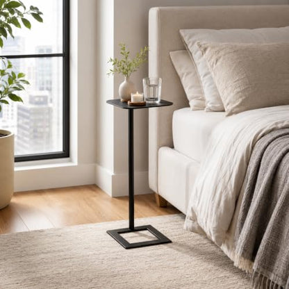 Modern Stable C Table End Table, 23.4" Tall, Medium, Black | C Shaped Side Table that Slides Under Sofa, Slim Under Couch Table, Industrial Coffee Tray Table for Living Room Bedroom - color: Black, size: Medium