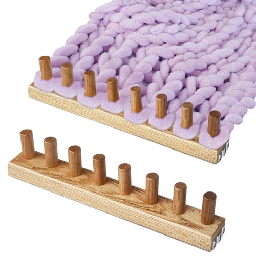 YBHJKL 31.5" Chunky Yarn Loom for Beginners – Wooden Blanket Making Kit for Adults, Modular Knitting Loom for DIY Scarf & Throw Blanket, Extra Large Craft Kit with Red Oak Frame (2-Piece)