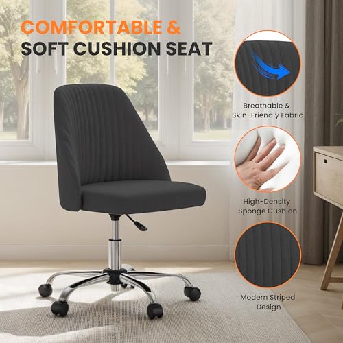 Simple Deluxe Armless Office Desk Chair, Modern Cute Swivel Vanity Chair Comfy Home Office Chairs with Wheels Height Adjustable Rolling Computer Task for Living Room, Make-up, Bedroom, Dark Grey - color: Dark Grey