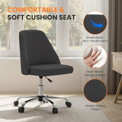 Simple Deluxe Armless Office Desk Chair, Modern Cute Swivel Vanity Chair Comfy Home Office Chairs with Wheels Height Adjustable Rolling Computer Task for Living Room, Make-up, Bedroom, Dark Grey - color: Dark Grey